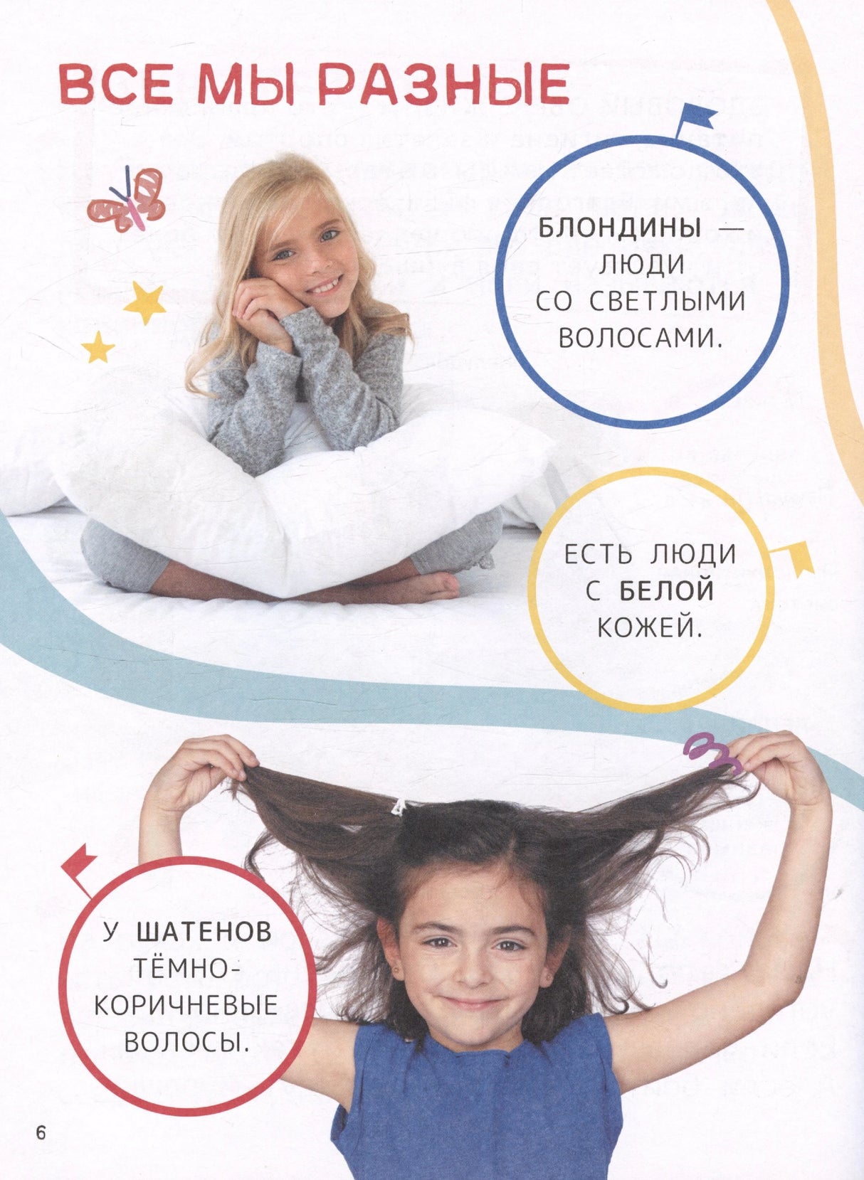 Страница «Все мы разные» о цвете волос и кожи с фотографиями детей.
