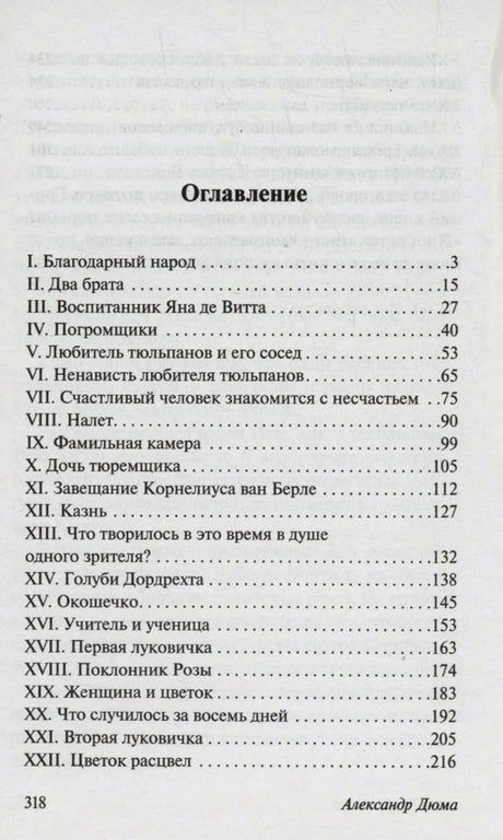 Первая страница оглавления романа с главами I—XXII и номерами страниц.