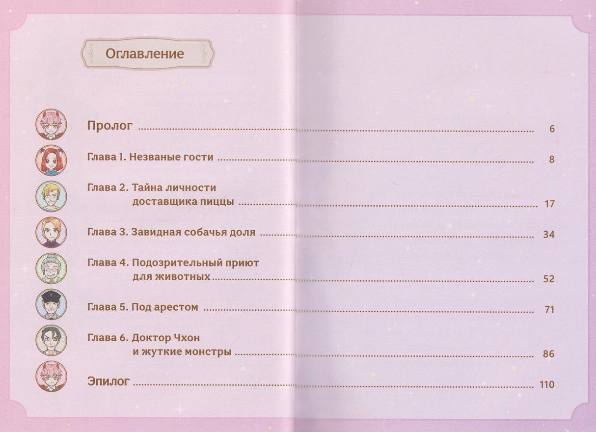 Разворот оглавления с прологом, шестью главами и эпилогом