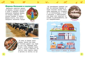 Разворот о фермах с фотографиями животных и схемой пути молока.