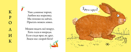 Разворот с загадкой о кролике и рисунком кролика.