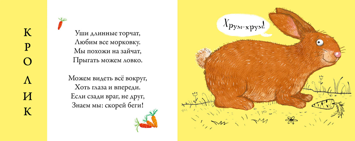 Разворот с загадкой о кролике и рисунком кролика.