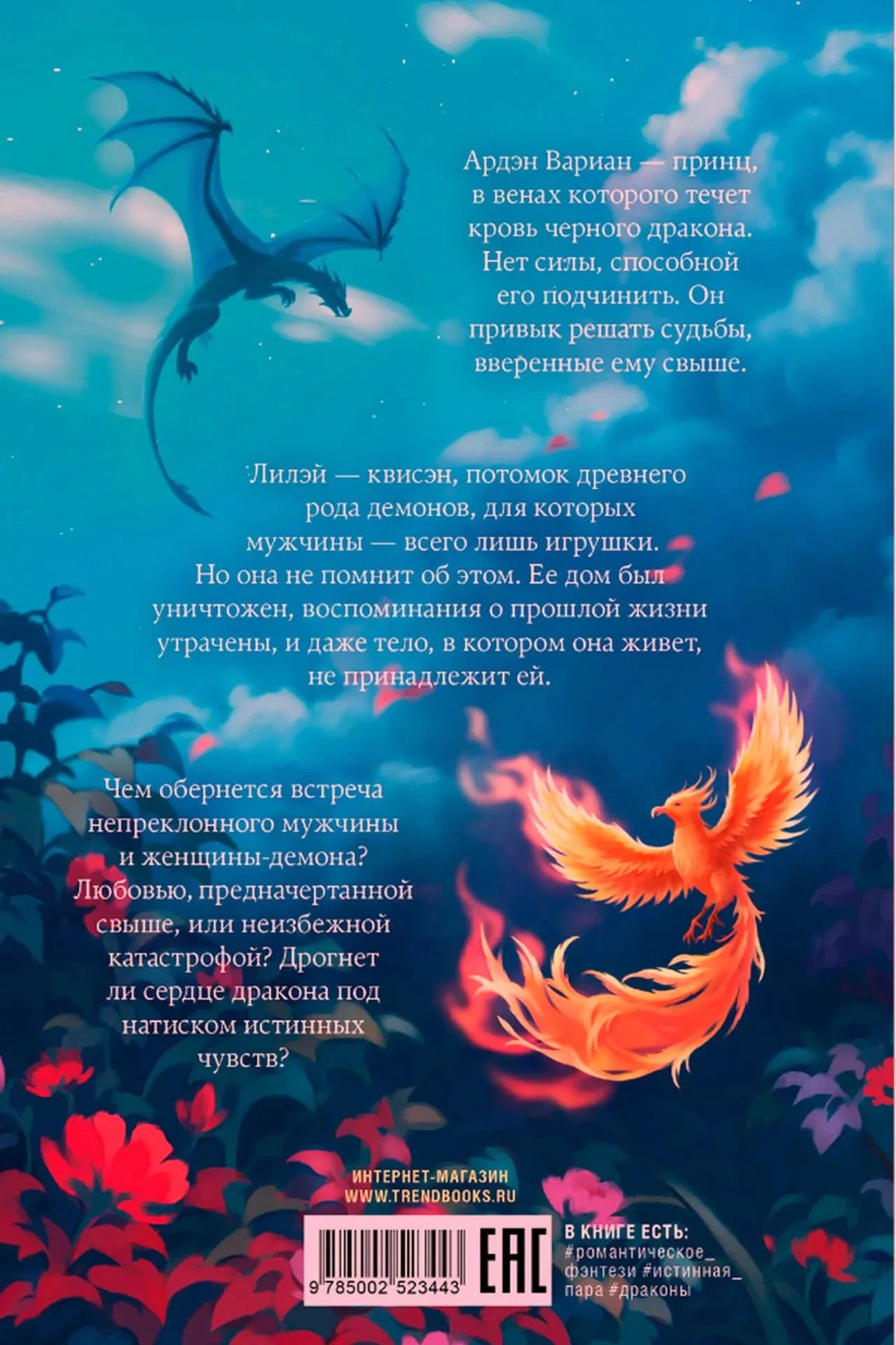 Задняя обложка с аннотацией, драконом, фениксом и штрихкодом