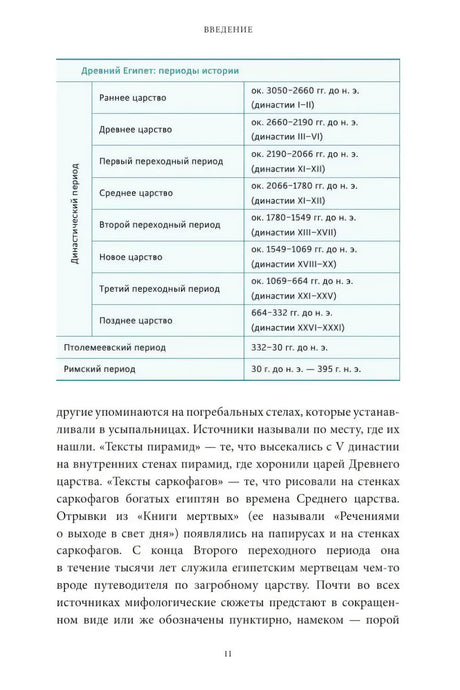 Страница введения с таблицей периодов истории Древнего Египта.