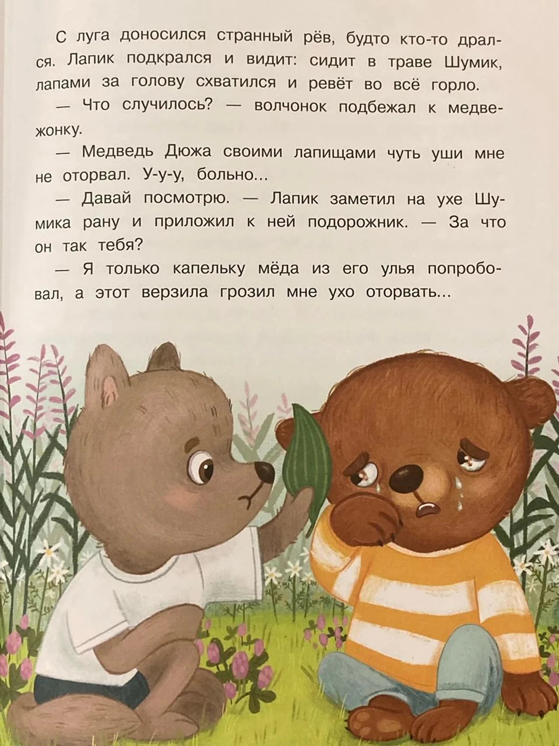 Волчонок утешает плачущего медвежонка Шумика