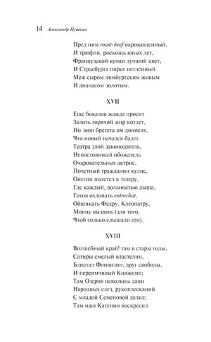 Страница 14 с текстом «Евгения Онегина», строфы XVII–XVIII