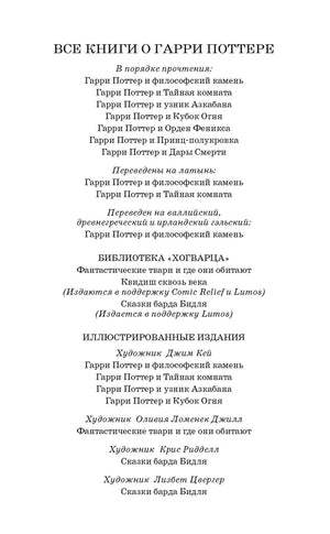 Страница со списком книг о Гарри Поттере и изданий библиотеки «Хогвартца»