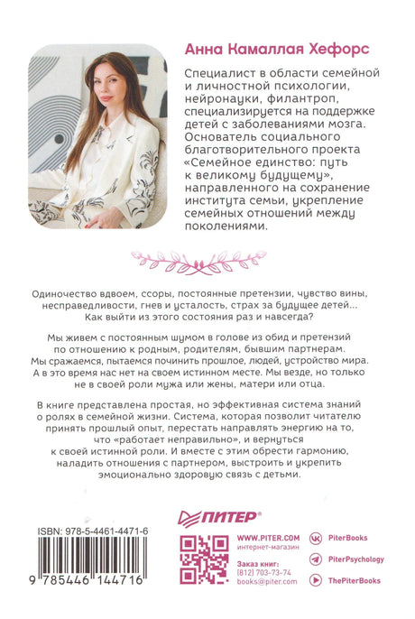 Задняя обложка с фото автора, аннотацией, ISBN и QR-кодом