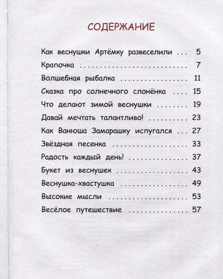 Страница содержания со списком сказок и номерами страниц