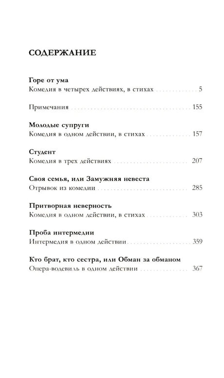 Страница содержания со списком пьес и номерами страниц