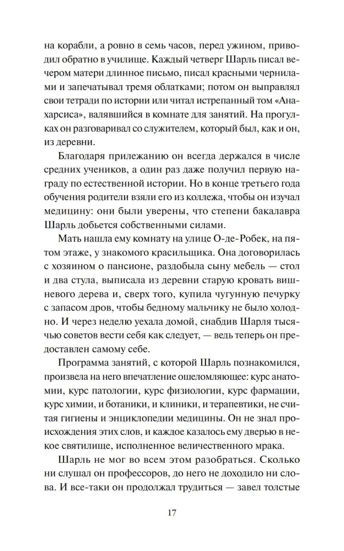 Страница 17 романа «Госпожа Бовари» с фрагментом первой части