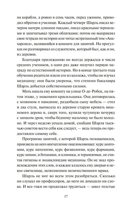 Страница 17 романа «Госпожа Бовари» с фрагментом первой части