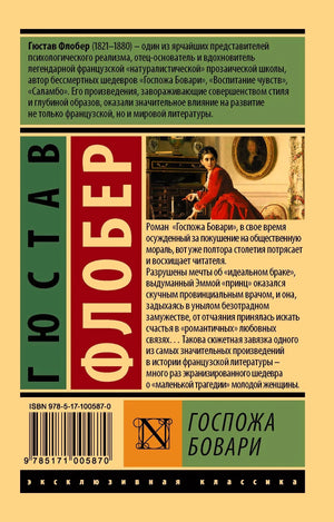 Задняя обложка «Госпожа Бовари» с аннотацией, штрихкодом и фрагментом иллюстрации