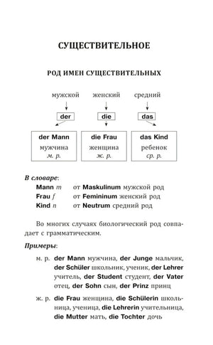 Страница о роде существительных со схемой der, die, das