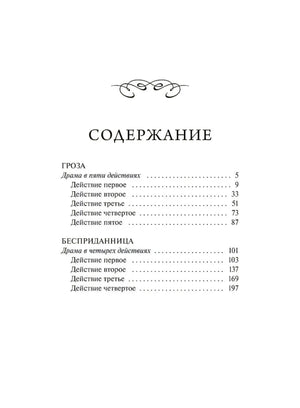 Страница содержания с пьесами «Гроза» и «Бесприданница»