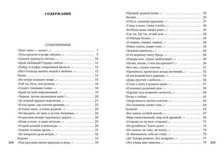 Разворот содержания со стихотворениями, страницы 314–315.