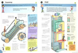 Разрез эскалатора и лифта. Иллюстрации из книги "Как это работает?"