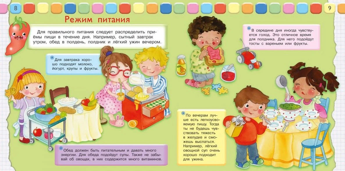 Разворот «Режим питания» с иллюстрациями детей за едой