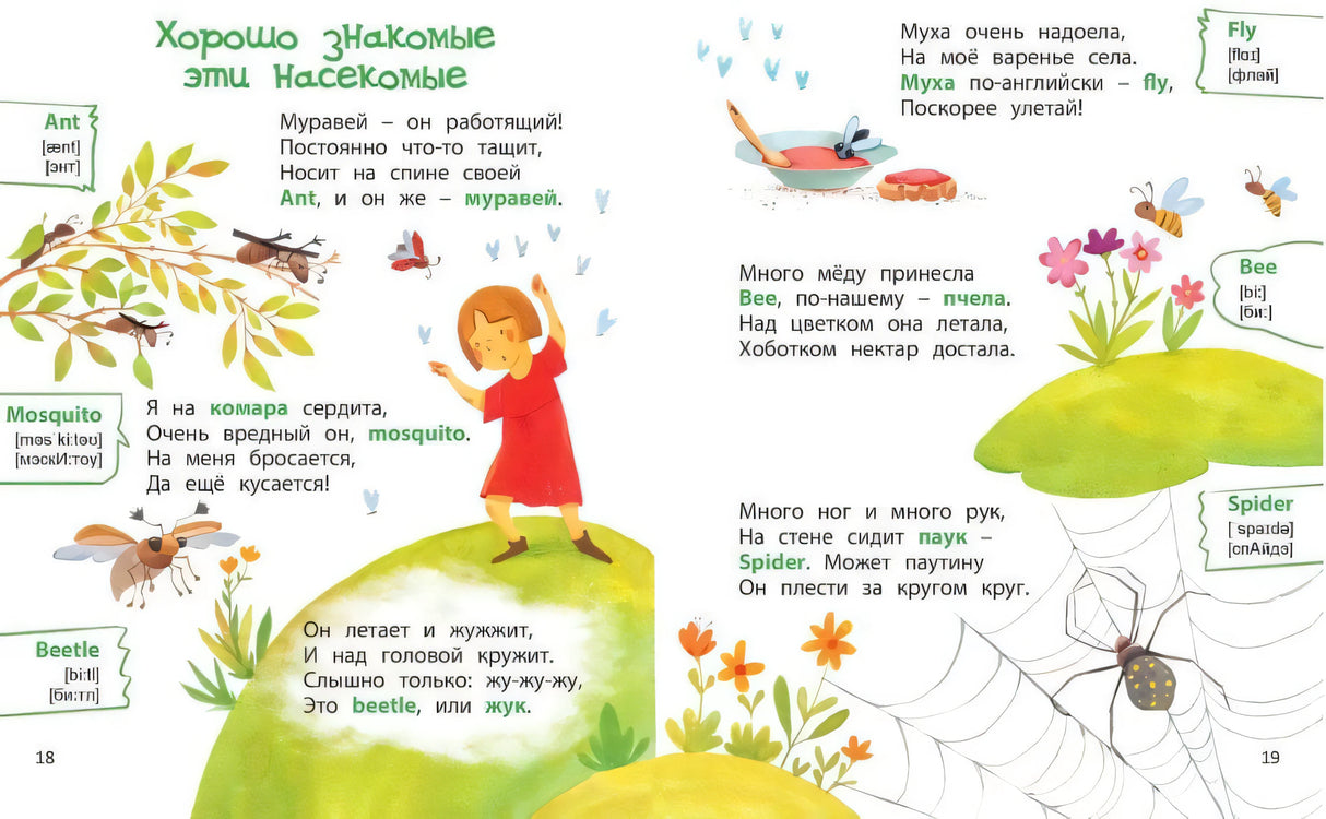 Разворот: насекомые — Ant, Bee, Fly, Spider, Beetle, Mosquito