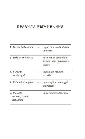 Страница «Правила выживания» со списком из пяти правил
