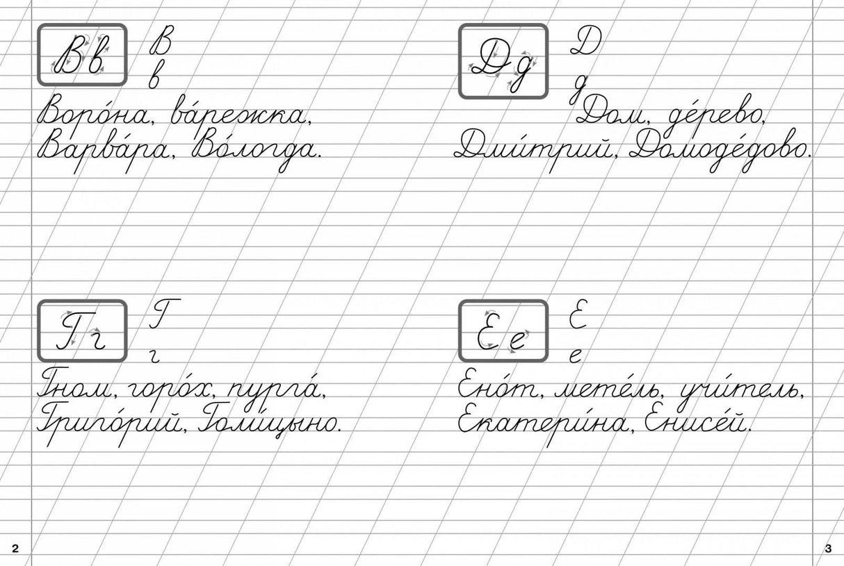 Разворот прописей: буквы Вв, Гг, Дд, Ее