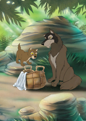 Иллюстрация из книги "Книга джунглей. История Маугли" Disney: волк с Маугли