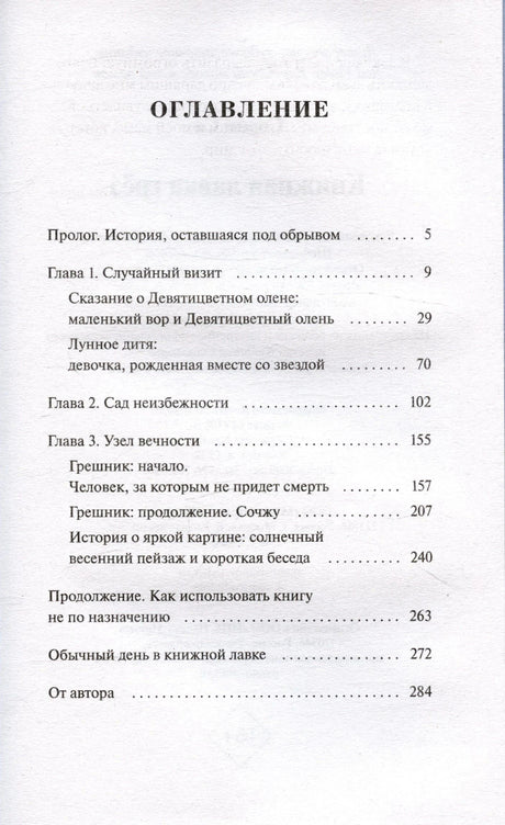 Оглавление книги со списком глав и страниц