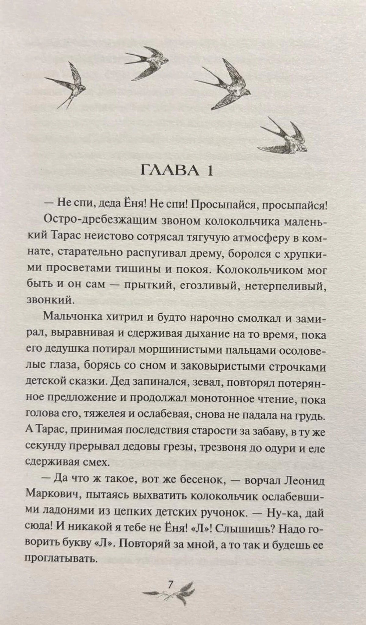 Первая глава книги с рисунками летящих ласточек