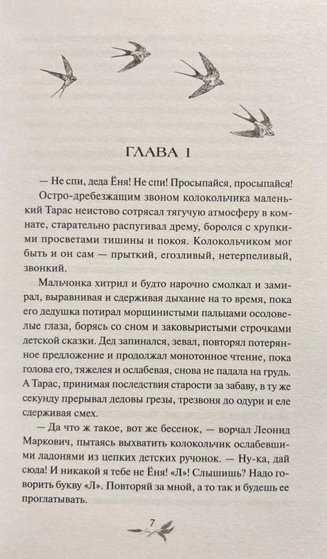 Первая глава книги с рисунками летящих ласточек