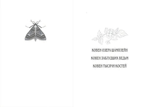 Разворот с мотыльком и перечнем трёх книг трилогии