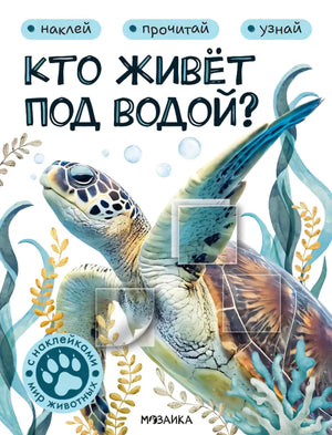Обложка книги «Кто живёт под водой?» с морской черепахой и водорослями