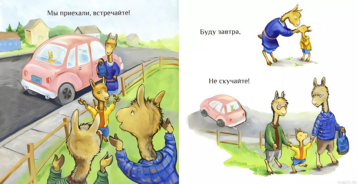 Иллюстрация из книги "Лама в гостях у бабушки с дедушкой": Лама приехала в гости