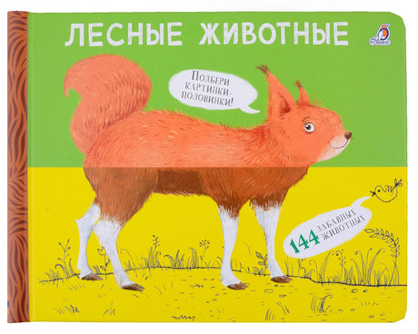 Обложка книги «Лесные животные» с лисобелкой из половинок.
