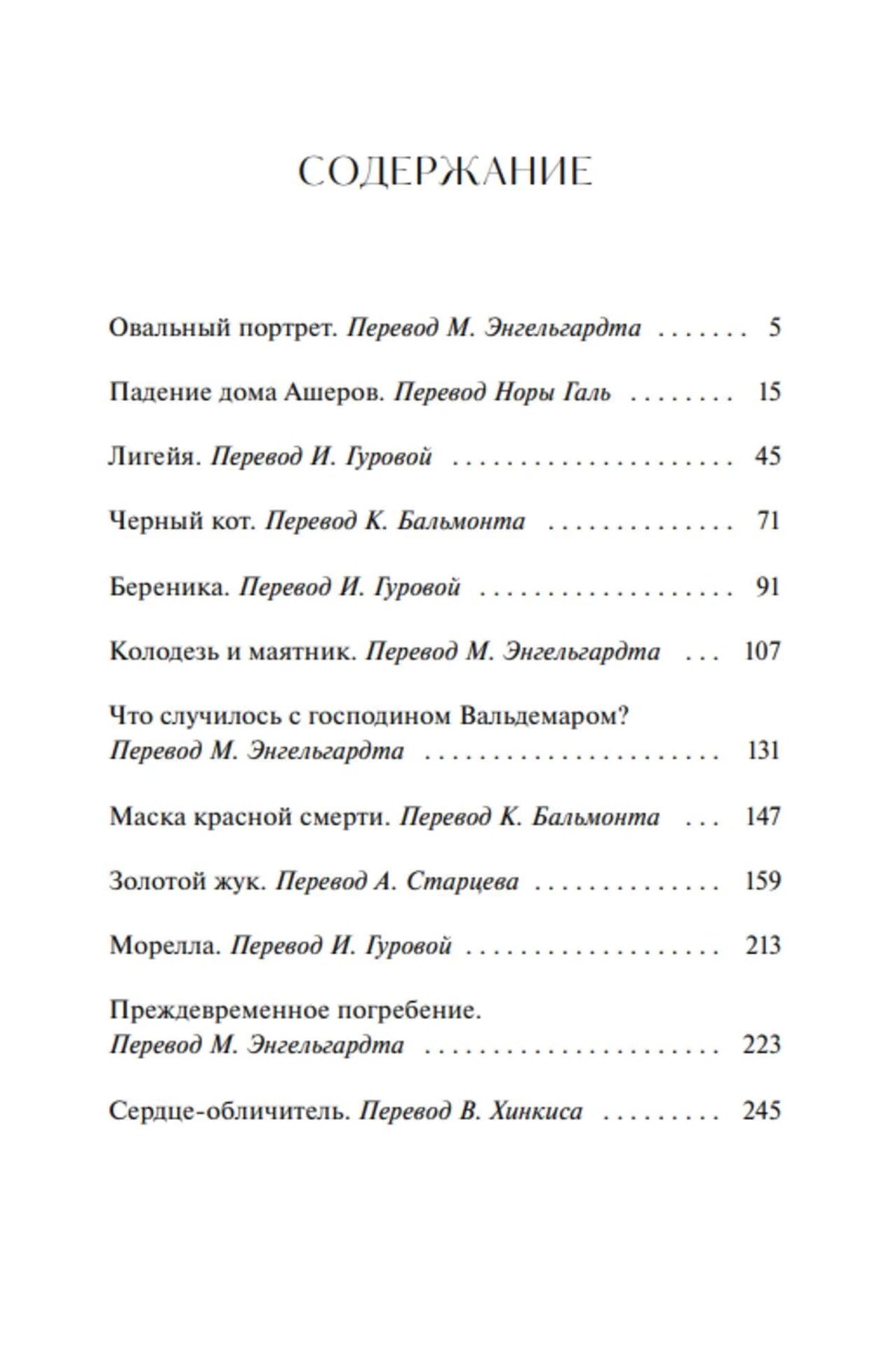 Страница содержания со списком рассказов Эдгара Аллана По