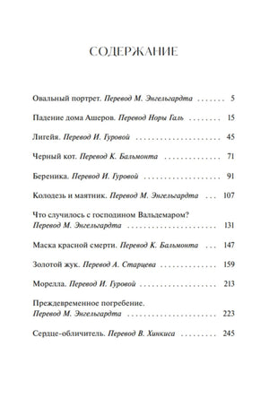 Страница содержания со списком рассказов Эдгара Аллана По