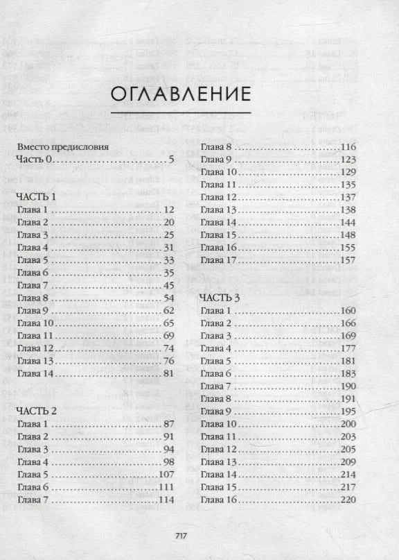 Оглавление романа с частями и главами.