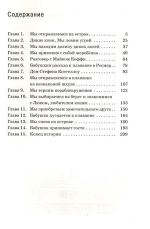 Страница содержания с перечнем глав и номерами страниц