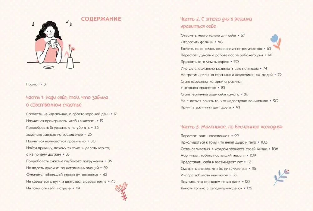 Разворот содержания с частями 1–3 и списками глав.