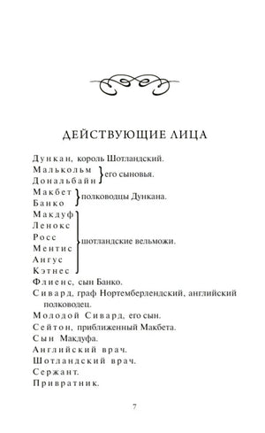 Страница «Действующие лица» со списком персонажей «Макбета»