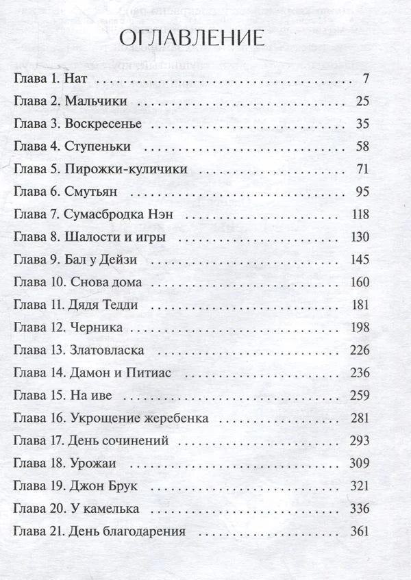Страница оглавления с перечнем глав и номерами страниц