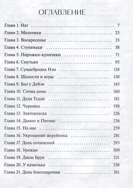 Страница оглавления с перечнем глав и номерами страниц