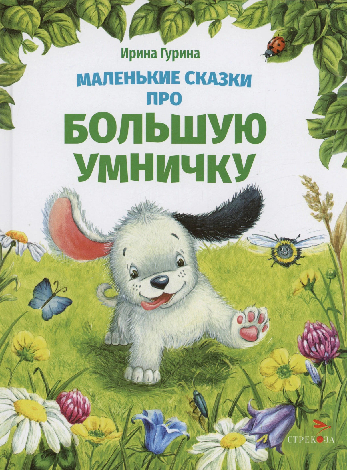 Обложка книги Ирины Гуриной «Маленькие сказки про большую умничку» с щенком на лугу