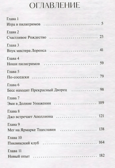 Первая страница оглавления: главы 1–11 с номерами страниц