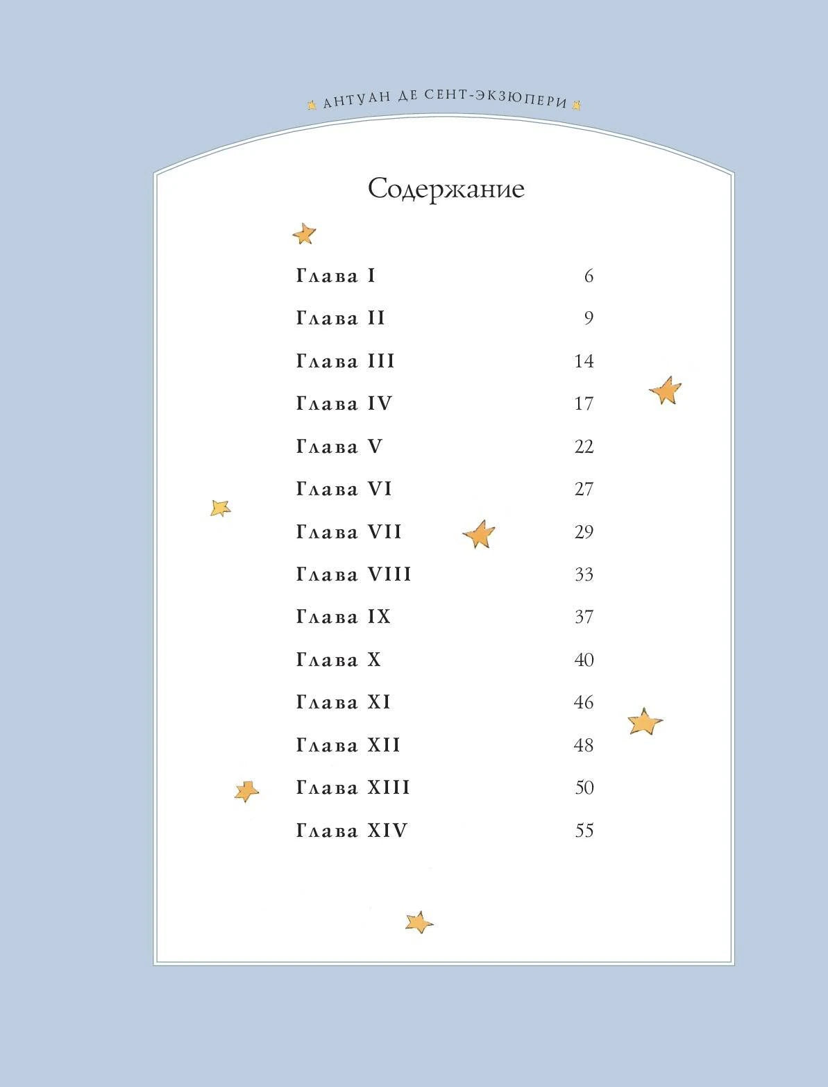 Первая страница содержания с главами I–XIV