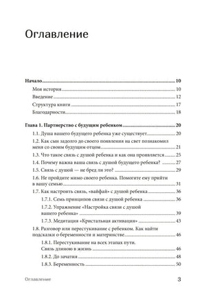 Первая страница оглавления книги с введением и главой о связи с будущим ребёнком.