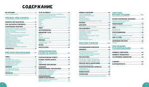 Разворот содержания книги с перечнем разделов и номерами страниц