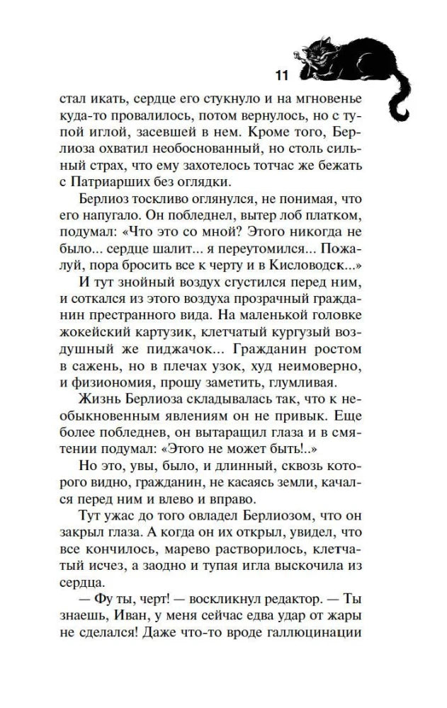 Страница 11 романа с текстом и маленькой иллюстрацией чёрного кота
