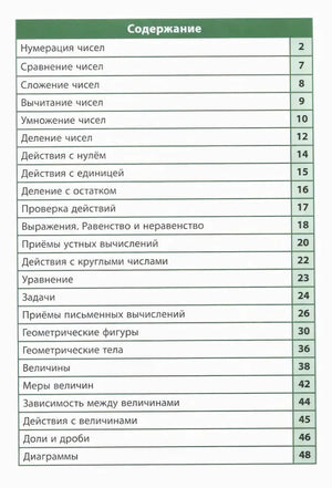 Страница содержания со списком разделов и номерами страниц