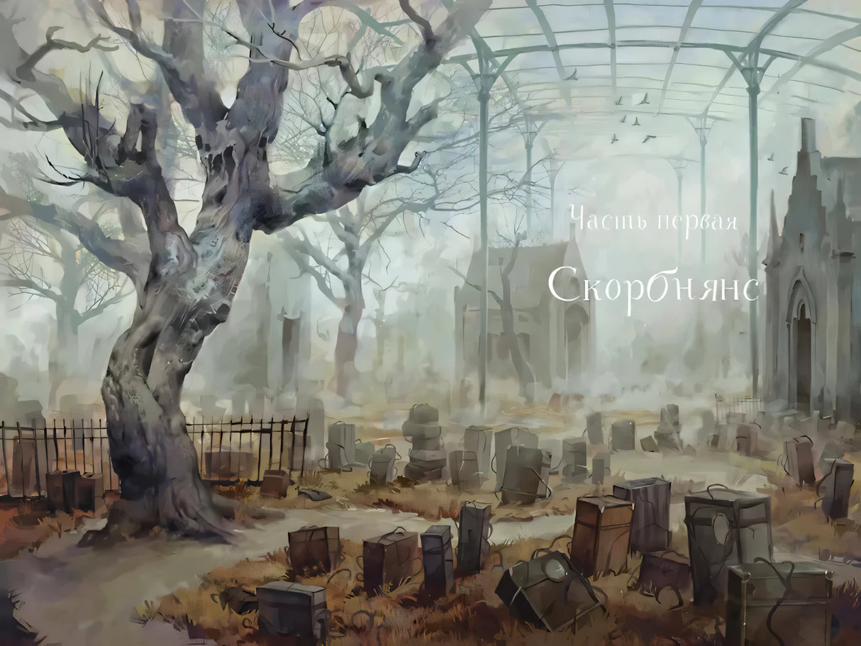 Разворот с кладбищем и заголовком «Часть первая. Скорбнянс»