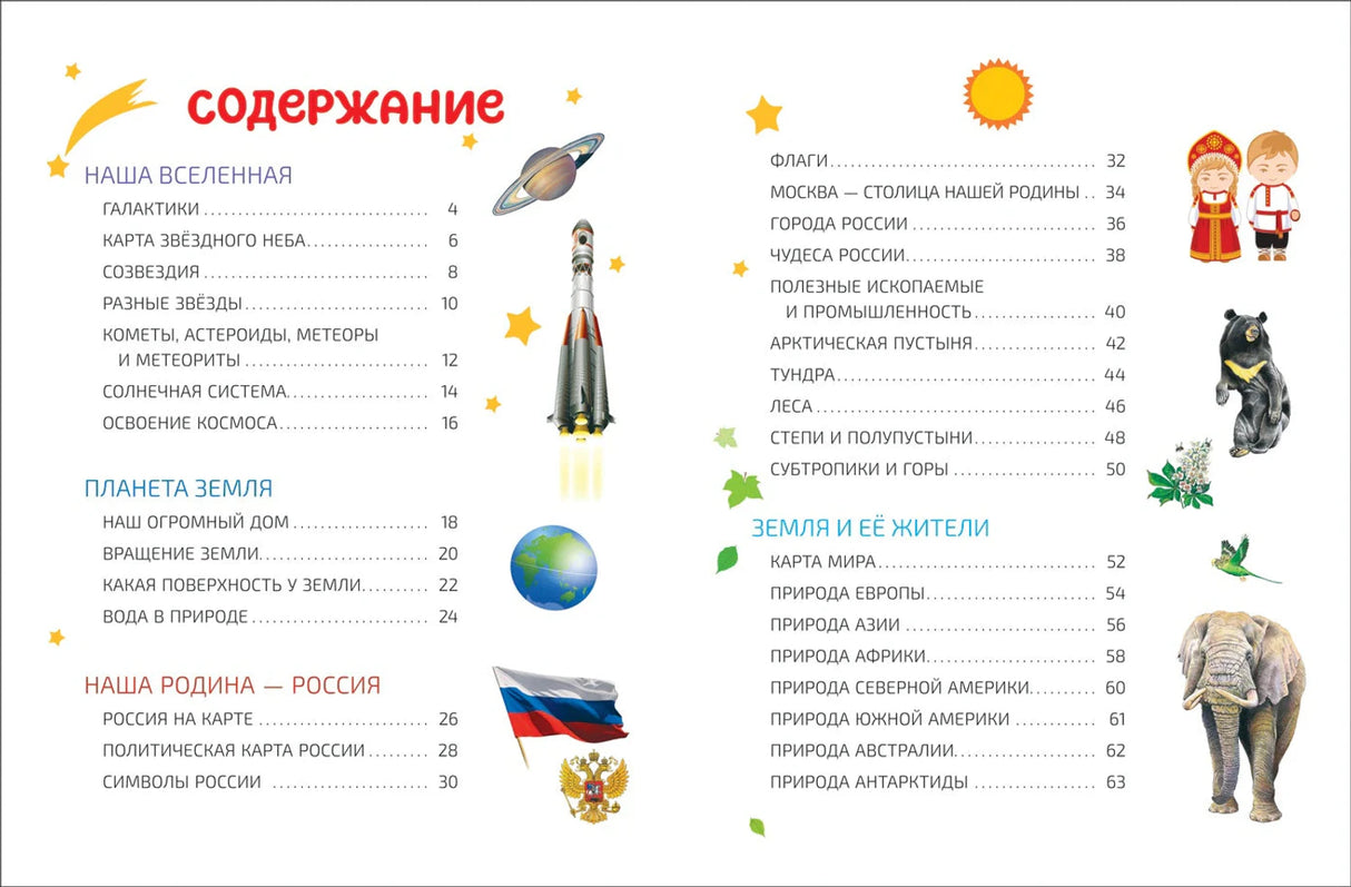 Разворот содержания книги с иллюстрациями